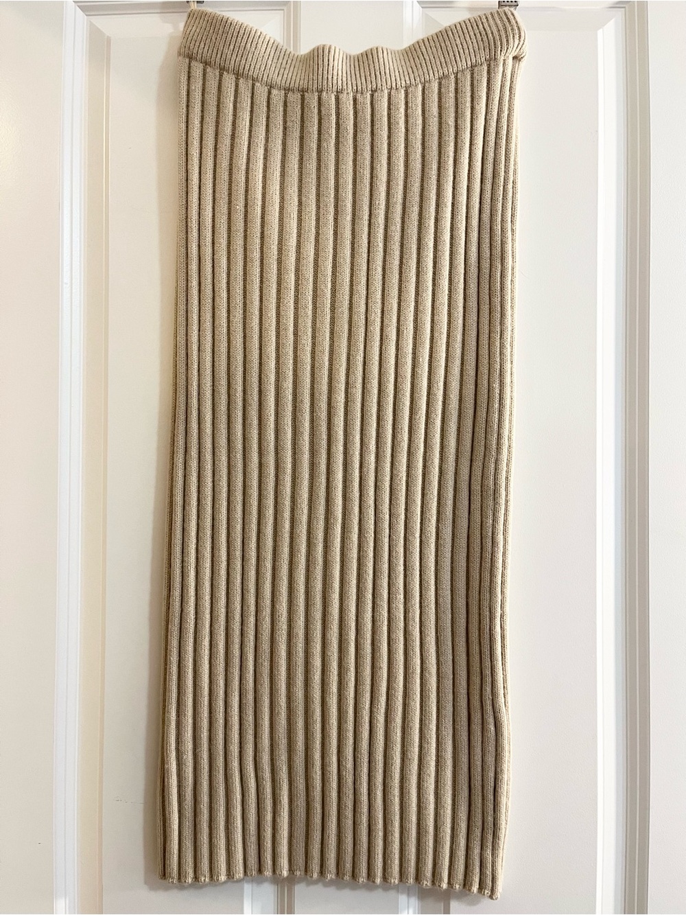 Knit Ribbed Midi Skirt in Tan